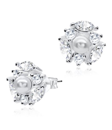 Pearly Surround by CZ Silver Ear Stud STS-3237